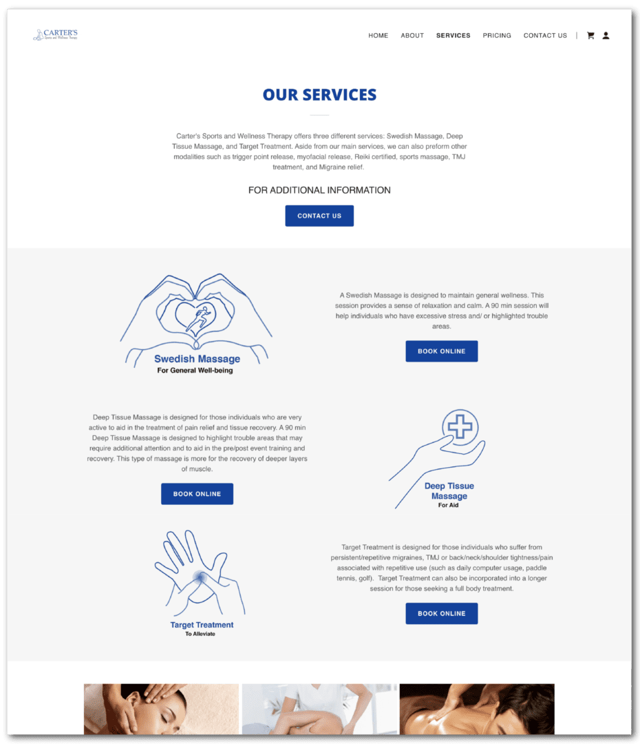 A page of the website for our services.