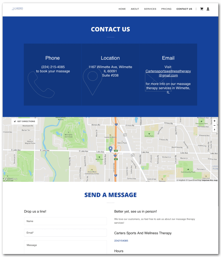 A contact page for a chiropractor in the city.