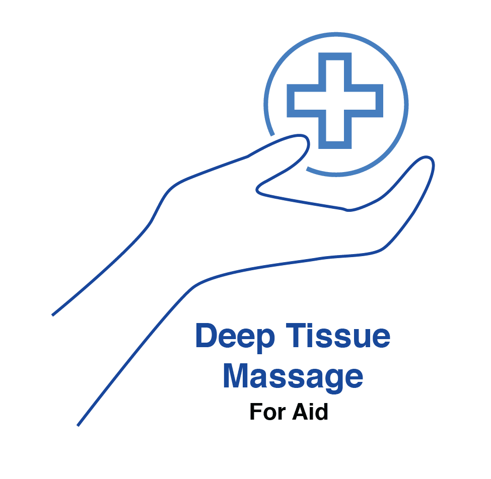 A hand holding an item with the word deep tissue written underneath it.